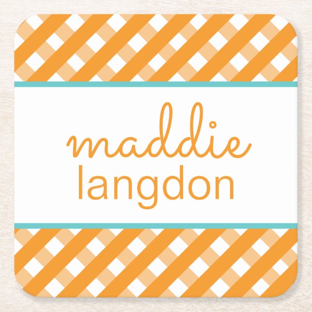Cute Gingham Personalised Paper Coasters (Front)
