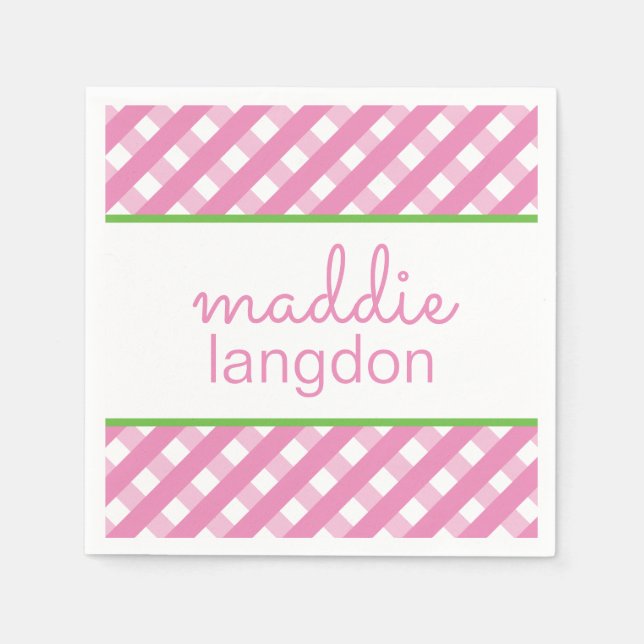 Cute Gingham Personalised Party Napkins (Front)