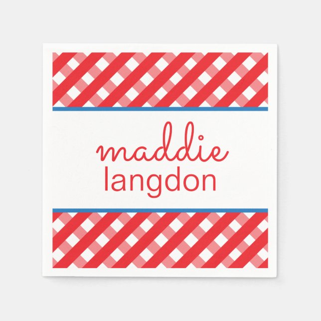 Cute Gingham Personalised Party Napkins (Front)