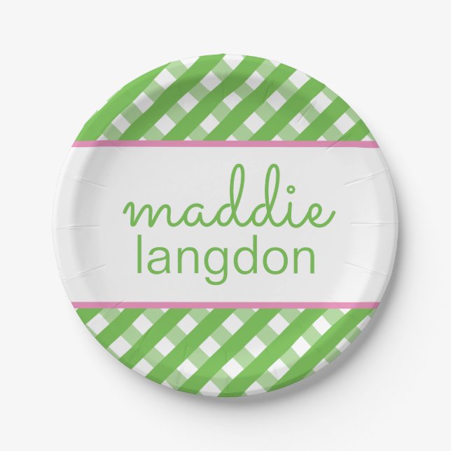 Cute Gingham Personalised Party Plates (Front)