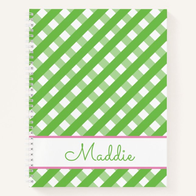 Cute Gingham Personalised Spiral Notebook (Front)