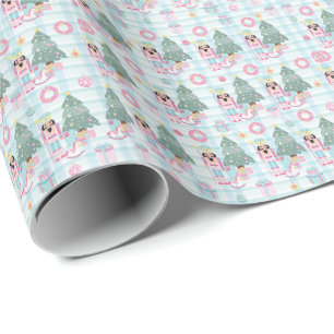 Cute Gingham Pink Christmas Nutcracker Wrapping Paper