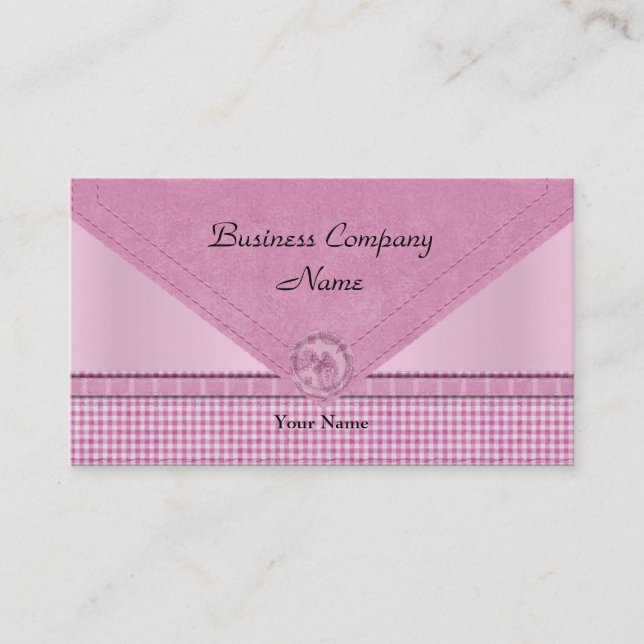 Cute Gingham Pink White Check Button Business Card (Front)
