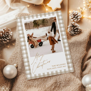 Cute Gingham Plaid Custom Photo Christmas Holiday Card