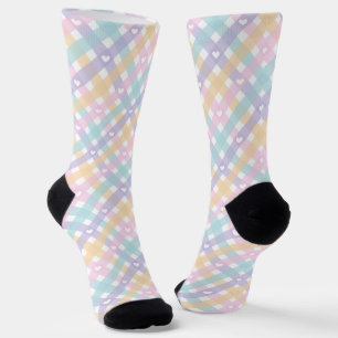 Cute Gingham Plaids Hearts  Socks