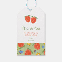 Cute Gingham Strawberry Girl 1st Birthday Gift Tag