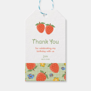Cute Gingham Strawberry Girl 1st Birthday Gift Tag