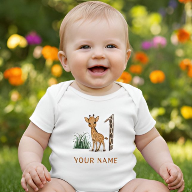 Cute Giraffe 1st Birthday  Baby Bodysuit (Creator Uploaded)