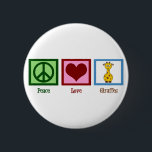 Cute Giraffe 6 Cm Round Badge<br><div class="desc">Peace Love Giraffes gift. Pretty green peace sign,  red heart,  and cartoon giraffe.</div>