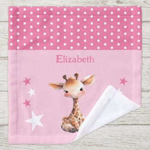 Cute giraffe add name polka dots stars pink wash cloth