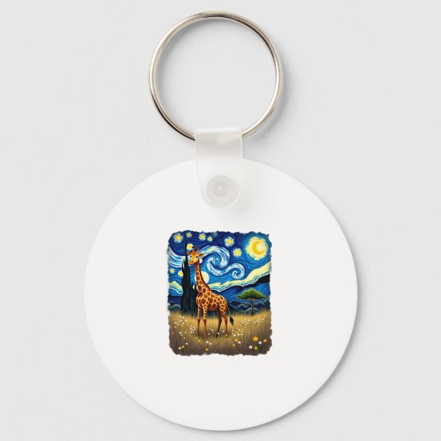 Cute Giraffe Africa - Starry Night Key Ring (Front)
