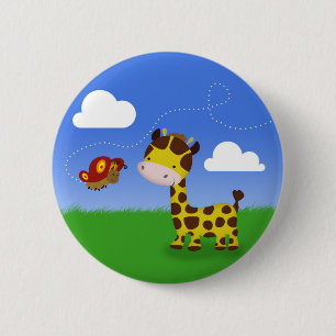 Cute Giraffe and Butterfly 6 Cm Round Badge
