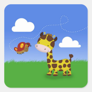 Cute Giraffe and Butterfly Square Sticker