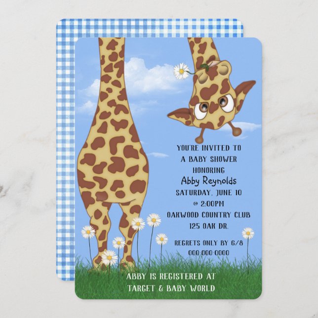 Cute Giraffe and Daisy Baby Shower  Invitation (Front/Back)