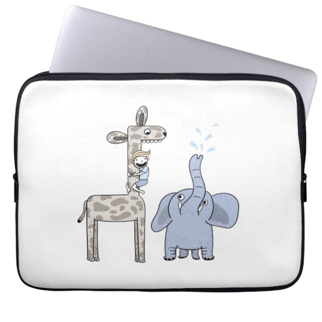 Cute Giraffe and Elephant Laptop Sleeve (Front)