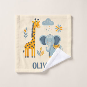 Cute Giraffe and Elephant Safari Friends Wash Cloth