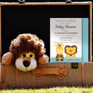 Cute Giraffe and Lion Baby Shower Invitation