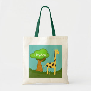 Cute Giraffe and Tree Art Personalised Tote Bag