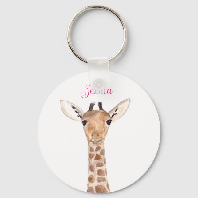Cute Giraffe Animal Girly Name Zoo Kids Key Ring (Front)