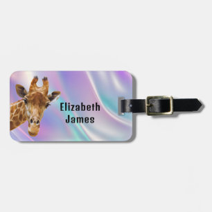 Cute Giraffe Animal Holographic Personalised Name Luggage Tag