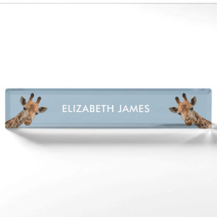 Cute Giraffe Animal Personalised Name - Dusty Blue Nameplate