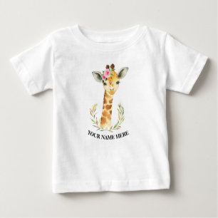 Cute Giraffe animals 1st first girl birthday boho Baby T-Shirt