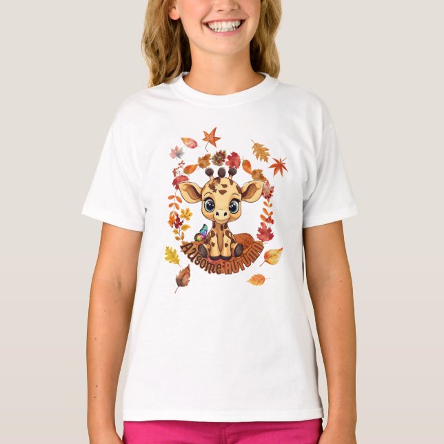 Cute Giraffe “Autism Awesome Autumn” T-Shirt (Front)