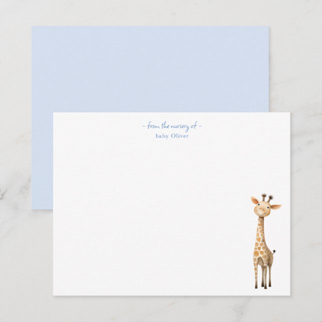 Cute Giraffe Baby boy nursery Thank You card (Front/Back)