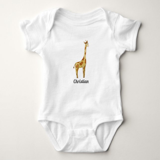 Cute Giraffe Baby Name T-Shirt Bodysuit (Front)