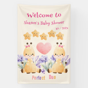 Cute Giraffe Baby Shower Banner   Twin Baby Shower