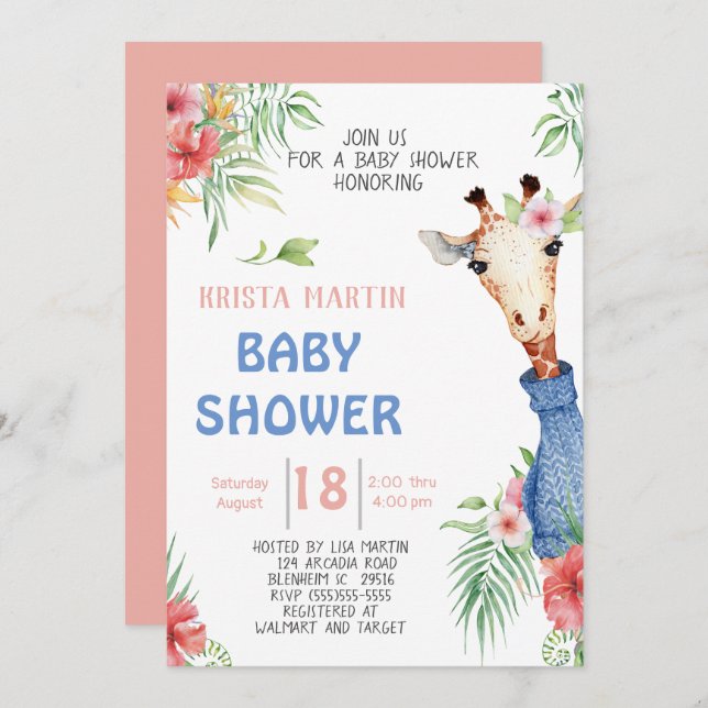 Cute Giraffe  Baby Shower Invitation (Front/Back)