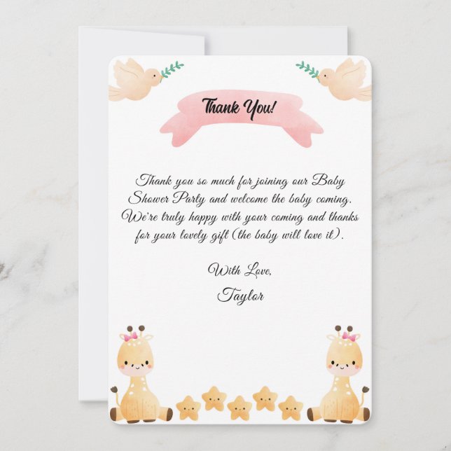 Cute Giraffe Baby Shower Thank You Card (Front)