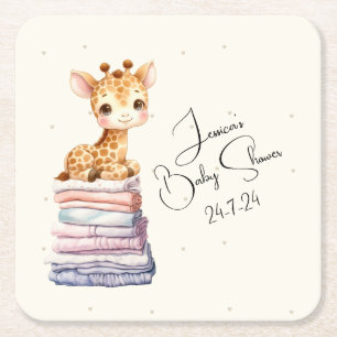 Cute Giraffe Baby Square Paper Coaster