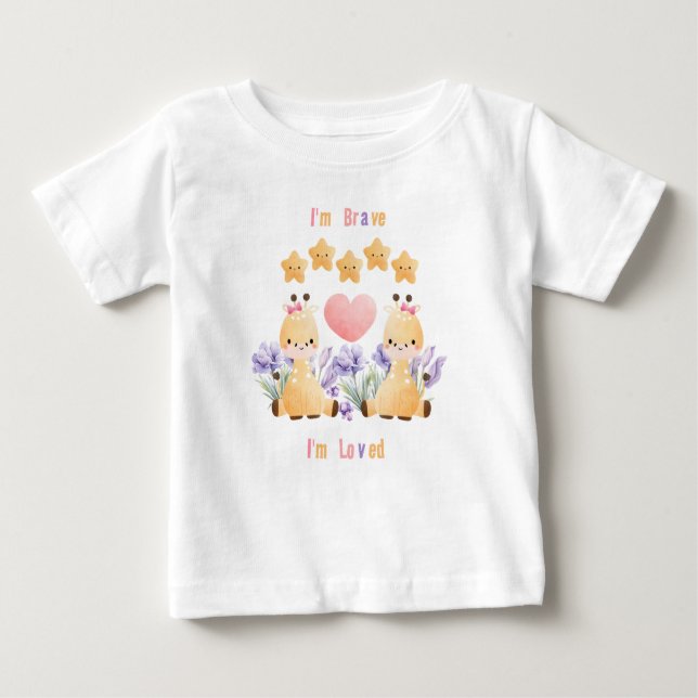 Cute Giraffe Baby T-Shirt | I'm Brave - I'm Loved (Front)