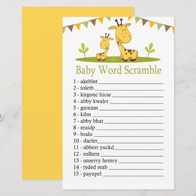 Cute giraffe Baby word scramble game (Front/Back)