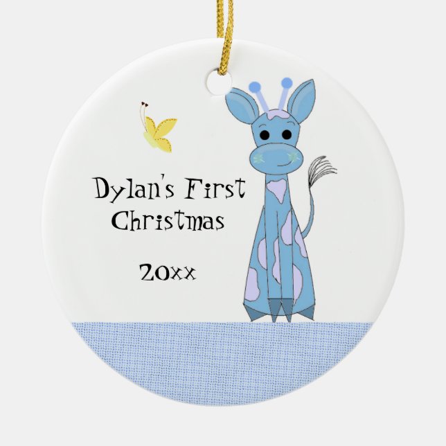 Cute Giraffe Baby's First Christmas Ceramic Ornament (Front)