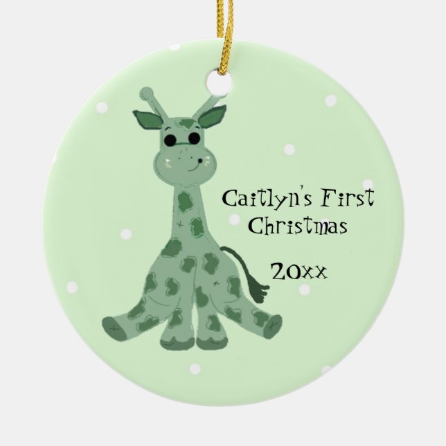 Cute Giraffe Baby's First Christmas Ceramic Ornament (Front)