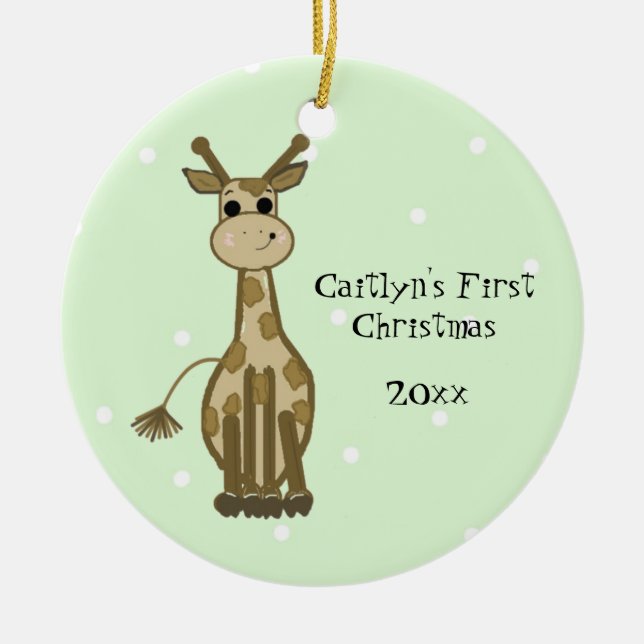 Cute Giraffe Baby's First Christmas Ceramic Ornament (Front)