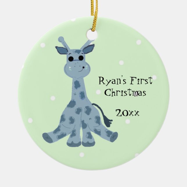 Cute Giraffe Baby's First Christmas Ceramic Tree Decoration (Front)