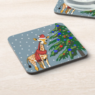 Cute Giraffe Beanie and Scarf with Christmas Tree Coaster