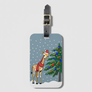 Cute Giraffe Beanie and Scarf with Christmas Tree Luggage Tag