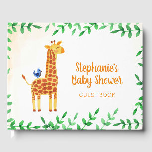 Cute Giraffe & Bird Personalised Baby Shower Guest Book