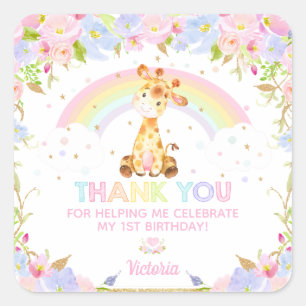 Cute Giraffe Birthday Baby Shower Thank You Favour Square Sticker