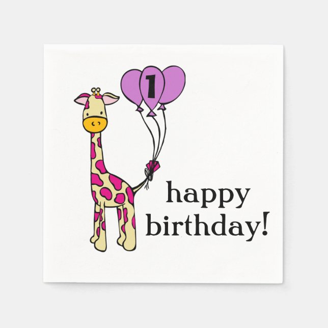Cute Giraffe - Birthday Napkins - Customisation (Front)