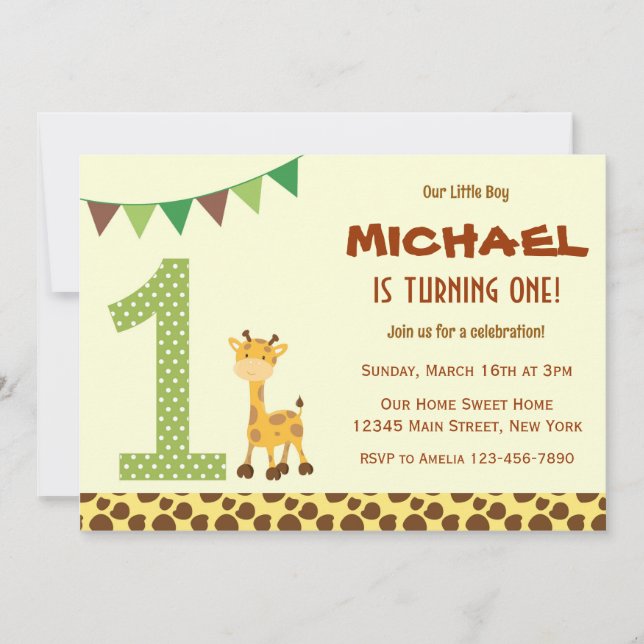 Cute Giraffe Birthday Party Invitation (Front)