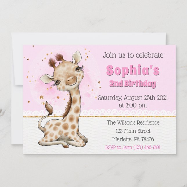 Cute Giraffe Birthday Party Invitation (Front)