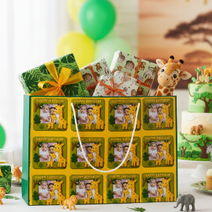 Cute Giraffe Birthday Photo Customizable Large Gift Bag