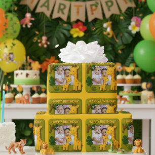 Cute Giraffe Birthday Photo Customizable Wrapping Paper Sheet