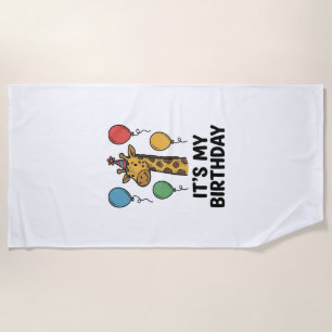 Cute Giraffe Birthday Shirt Vintage Party Design_1 Beach Towel