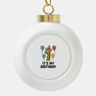 Cute Giraffe Birthday Shirt Vintage Party Design_1 Ceramic Ball Christmas Ornament